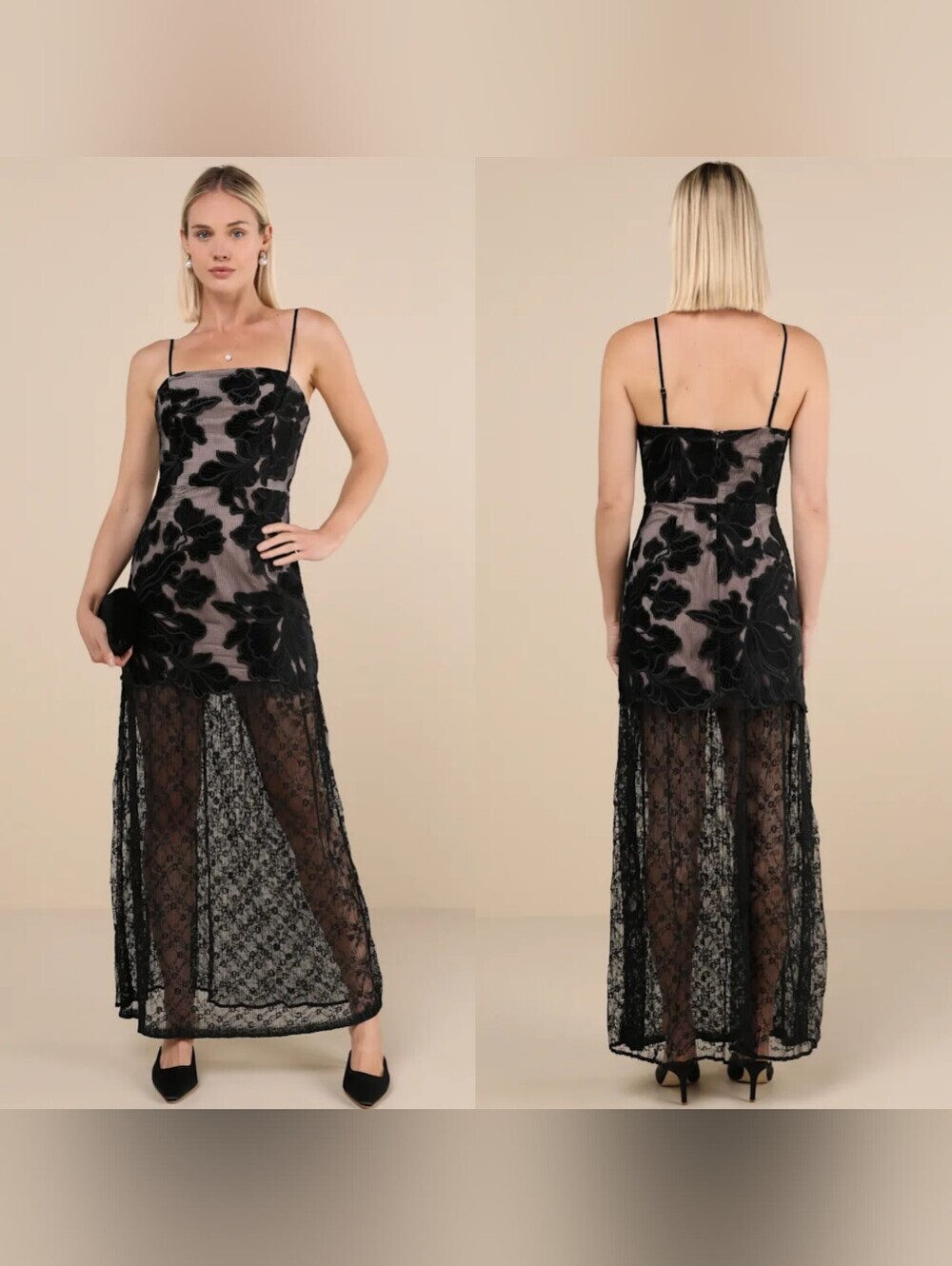 ELLIATT Zara Black Lace Convertible Maxi Dress Wedding Party Formal Feminine